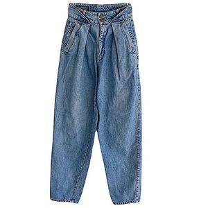 Vintage Squeeze Baggy Tapered Pleated Jeans High Waisted Size 3/4 (24”)